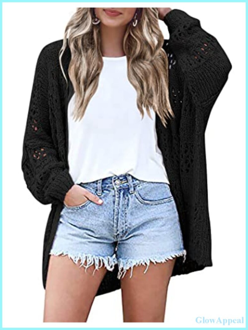 Lightweight Crochet Cardigan Sweater Boho Kimono Open Front Batwing Sleeve